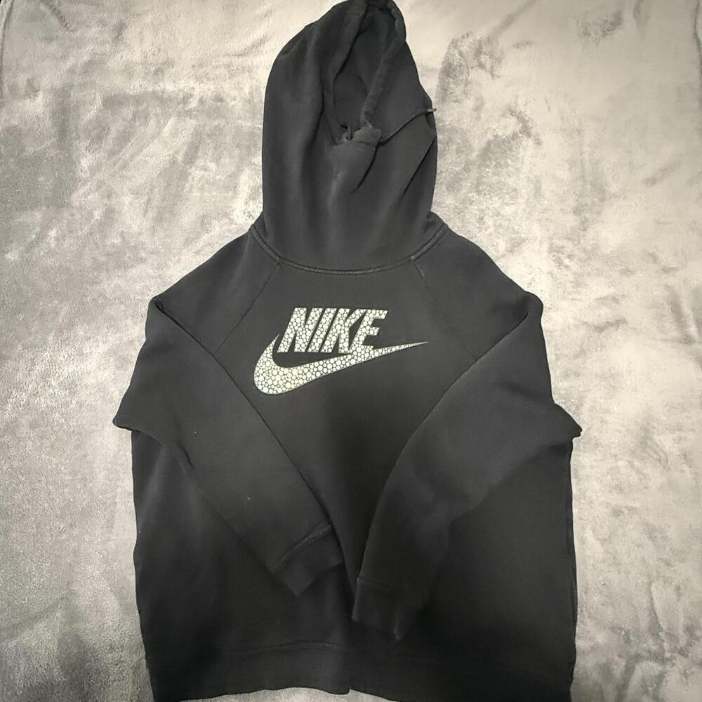 Nike Funnel Neck Hoodie Rally Silver Metallic XL Center Swoosh Pullover Black